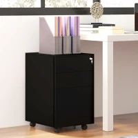 Vinsetto 3-Drawer Vertical Filing Cabinet with Pencil Tray, Lock and 5 Wheels, Steel Mobile File Cabinet, for A4, Legal and Letter Size, Pre-Assembled Body, Black(m-10)