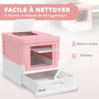 PawHut Maison de toilette pour chat pliable double porte battante et supérieure pelle fourni 47,5 x 35,5 x 36,7 cm rose(m-4)