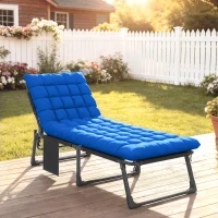 Outsunny Folding Sun Lounger for Garden, 5-Position Oversized Camping Bed Recliner with Cushions, Blue(m-10)