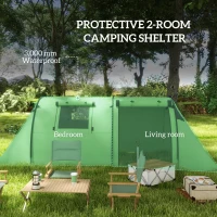 Outsunny Four Man Duo Room Tunnel Tent, with Accessories - Green(m-4)