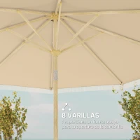 Outsunny Sombrilla de Jardín Ø265x244 cm con Manivela Manual Ángulo Ajustable y Flecos de Estilo Boho para Terraza Piscina Crema(m-7)