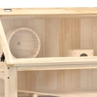 PawHut Cage hamster rongeur à 3 niveaux fond amovible de 31 cm de profondeur cabane balançoire 80x50x76cm finition bois naturel(m-11)