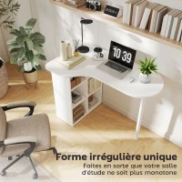 HOMCOM Bureau irrégulier table d'ordinateur 100 x 59 cm avec 6 compartiments, 4 étagères réglables et cadre en acier, blanc(m-4)