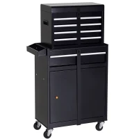 DURHAND Tool Chest 2 in 1 Metal Tool Cabinet Storage Box with 5 Drawers Pegboard Wheels 60x28x104.5cm Black(m-1)
