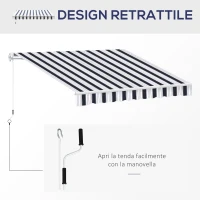 Outsunny Tenda da Sole a Bracci 2.5x2m Avvolgibile Manuale in Alluminio e Poliestere Blu e Bianco(m-5)