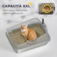 PawHut Lettiera per Gatti XXL in Acciaio Inox con Paletta, Lati Alti, Antiperdita, Antiodore, Fino a 12 kg, Grigio(m-5)