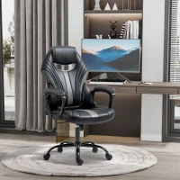 Vinsetto Computer Gaming Chair, Desk Chair with Breathable PU Leather Back and Seat, Soft Padded Armrests, and Rolling Wheels for Adults and Gamers, Black(m-10)