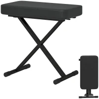 HOMCOM Sgabello per Pianoforte Pieghevole e Regolabile su 4 Altezze, in Pelle PU, Schiuma e Metallo, 60x32x53-63 cm, Nero(m-10)
