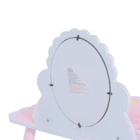 HOMCOM Kids Dressing Table Girls Pink Wooden Kids Dressing Table & Stool Make Up Desk Chair Toys Fairy Dresser Play Set w/Mirror(m-9)