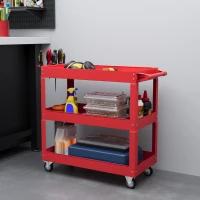 DURHAND Carro de Taller de Acero con 3 Estantes de Almacenamiento y Asa Lateral Carga 150 kg 83x35,3x76 cm Rojo(m-10)