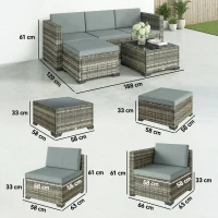 Outsunny Conjunto de Jardim em Vime de 5 Peças Inclui Almofadas 2 Poltronas de Canto Poltrona sem Braços Apoia-Pés e Mesa de Centro Cinza Claro(m-3)