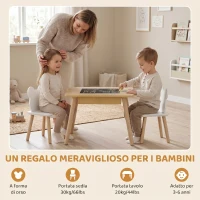 AIYAPLAY Set Tavolo 3 in 1 e 2 Sedie per Bambini con Schienale a Orsetto, Età 3-6 Anni, Colore Legno(m-5)