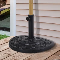 Outsunny 9kg Resin Parasol Base, Half Round Umbrella Stand with Floral Design for Garden, Outdoor, Suitable Umbrella Rod: Φ3.8cm, Φ4.8cm, Black(m-10)