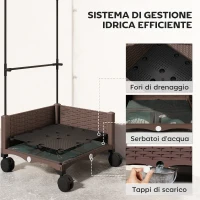 Outsunny Fioriera Rialzata con Traliccio 20L, Ruote Bloccabili e Sistema di Autoirrigazione, Marrone(m-6)
