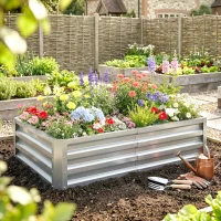Outsunny Letto per Orto Rialzato a Fondo Aperto con Rivestimento in Acciaio Zincato, 120x60x30.5 cm, Argento(m-2)