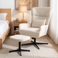 HOMCOM Obrotowy fotel lounge 360° z podnóżkiem, regulacja wysokości, obicie chenille, z poduszką lędźwiową, kremowo-biały(m-2)