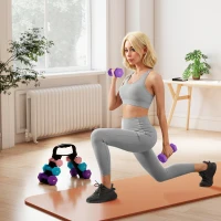 SPORTNOW Set 6 Manubri Pesi (2x1 kg, 2x2 kg, 2x3 kg) da 12 kg con Supporto/Kettlebell, in Metallo e PP Rosa, Azzurro e Viola(m-2)