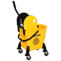 HOMCOM 25L Mop Bucket, with Wringer, Wheels and Handle - Yellow(m-8)