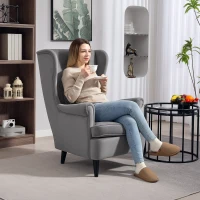 HOMCOM Modern Accent Chair with High Backrest and Pillow, Velvet-Feel Fabric Reading Chair with Solid Wood Legs, Grey(m-2)