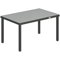 Outsunny Table de jardin pour 4 à 6 personnes, table à manger extérieure avec plateau à lattes, 140 x 90 x 74 cm, gris(m-1)