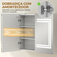 kleankin Armário Casa de Banho com Espelho e Luz LED Interruptor Tátil e Cor da Luz Ajustável 80x15x65 cm Branco Brilhante(m-7)