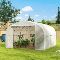 Outsunny Serra a Tunnel per Giardino con 6 Finestre e Porta a Rullo, in Acciaio e PE, 3.5x3x2 m, Bianco(m-10)