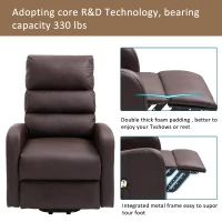 Power Lift Recliner Massage Chair with Heat & Vibration, Heavy Duty Safety Motion, Side Pockets, Remote Control, 73x91x109 cm, Brown(m-6)