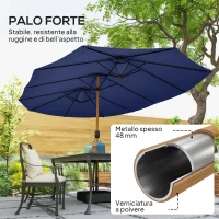 Outsunny Ombrellone Doppio a 12 Stecche con Manovella, Base a Croce e Sacchi di Sabbia, 4.7x2.8 m, Blu Scuro(m-6)