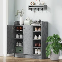 HOMCOM Schuhschrank, Platz für 12 Paar Schuhe, 2 Türen und 4 offene Fächer, für Flur oder Eingangsbereich, Grau(m-2)