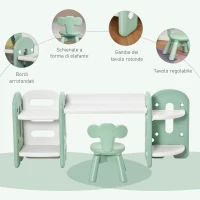 HOMCOM Tavolo e Sedia per Bambini 1-4 Anni con Ripiani Laterali, Set 2 Pezzi Tavolo da Gioco per Cameretta in PE, Verde e Bianco(m-6)