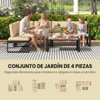 Outsunny Conjunto de Jardín Exterior de 4 Piezas con 2 Sofás de 2 Plazas 1 Sillón sin Brazos y Mesa de Centro con Cojines Caqui(m-4)