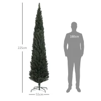 HOMCOM Albero di Natale Slim Alto 225 cm Salvaspazio con 538 Rami con Base in Acciaio per Interni, Verde(m-3)