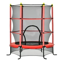 HOMCOM Trampolín para Niños +3 Años con Superficie de Salto Ø110 cm Red de Seguridad y Cubierta Protectora Ø163x163 cm Rojo(m-1)