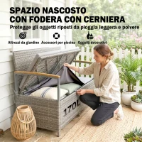 Outsunny Panca Giardino 170L, 2 Posti Rattan con Cuscino, Grigio Chiaro(m-5)