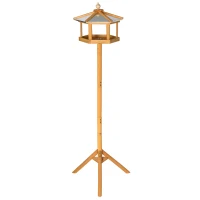 PawHut Domek dla ptaków ze stojakiem Drewniany karmnik z platformą skośny metalowy dach Ø57,7 x 153H cm Naturalne drewno(m-10)
