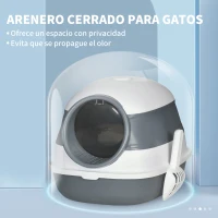PawHut Caja de Arena para Gatos Plegable Arenero Cerrado para Gatos con Pala 52x41x38 cm Blanco y Gris(m-6)