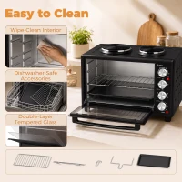 HOMCOM 46L Mini Oven with Dual Hot Plates, Electric Countertop Cooker with Convection, 90–230°C Adjustable Temperature(m-5)