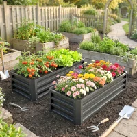 Outsunny Set of Two 110 x 50cm Steel Planter Boxes -  Dark Grey(m-8)