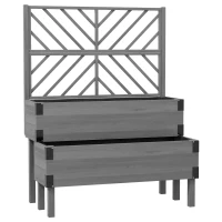 Outsunny Raised Garden Bed with Trellis, 2-Tier Wooden Elevated Planter Box  for Vegetables, Flowers, Herbs, Grey(m-1)