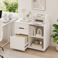 HOMCOM Mueble para Impresora con Ruedas 3 Cajones Barra Ajustable 2 Estantes Abiertos y Asas para Documentos Tamaño A4 Blanco(m-9)