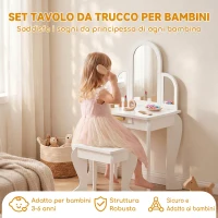 HOMCOM Tavolo per Trucco per Bambine 3-6 Anni con Sgabello, Cassetti e Specchio Coordinato in Acrilico, Bianco(m-4)