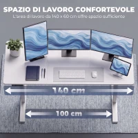 HOMCOM Scrivania Regolabile in Altezza Elettrica con Funzione Memoria, 140x60x72-118 cm, Bianco(m-6)