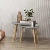 HOMCOM Juego de 2 Mesas Auxiliares Mesas Nido con Patas de Madera 59,5x39,5x45 cm y 44,5x28,5x40 cm Gris y Natural(m-10)