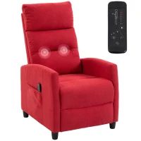 HOMCOM Fotoliu Masaj Reclinabil Manual 160° din Chenille cu Suport Picioare, Telecomandă, Buzunare, Roșu Vin(m-11)