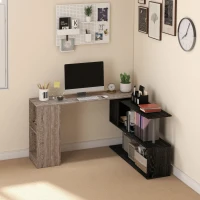 HOMCOM Scrivania Angolare Salvaspazio con Ripiano a S, in Legno, 140x120x78 cm, Grigio effetto Legno(m-10)