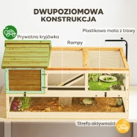 PawHut Terrarium dla żółwia drewniany domek wybieg dwupoziomowy z uchwytem na lampę i tacą 116x70,5x69,5 cm pomarańczowy(m-4)