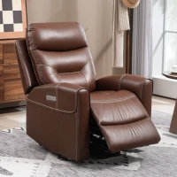 HOMCOM Power Lift Recliner Chair for Elderly, Overstuffed Faux Leather Riser and Reclining Chair with USB A+C Ports, Recliner Armchair for Living Room, Brown(m-10)
