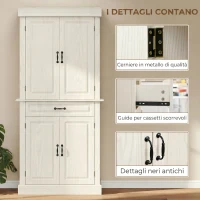 HOMCOM Credenza Cucina con 2 Armadietti e Cassetto in Stile Coloniale, 80x35x180cm Bianco(m-5)