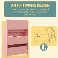 HOMCOM Kids Bookshelf, Toy Organiser, with Storage Drawer, Wheels - Pink(m-5)