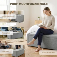 HOMCOM Cassapanca 142L Pouf Contenitore, Seduta Ampia Imbottita, in Lino, Capacità 200 kg, Grigio Chiaro(m-8)